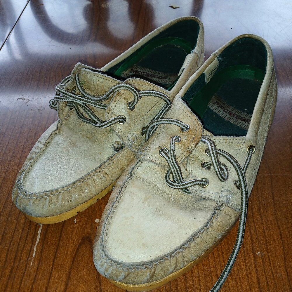 White leather boat shoes